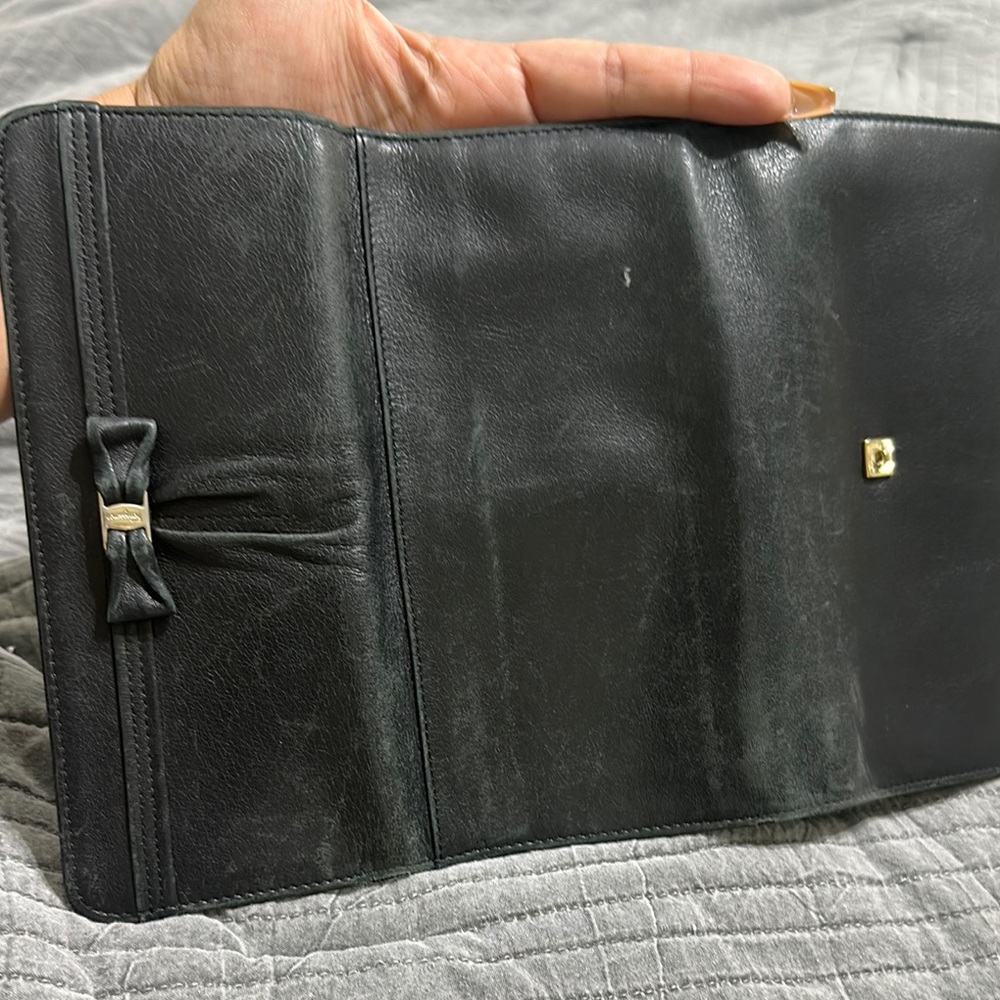 Salvatore Ferragamo Black Leather Wallet with Pink Interior